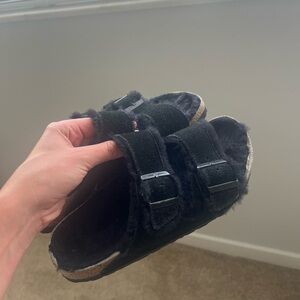 Birkenstock Black Fuzzy Sandals